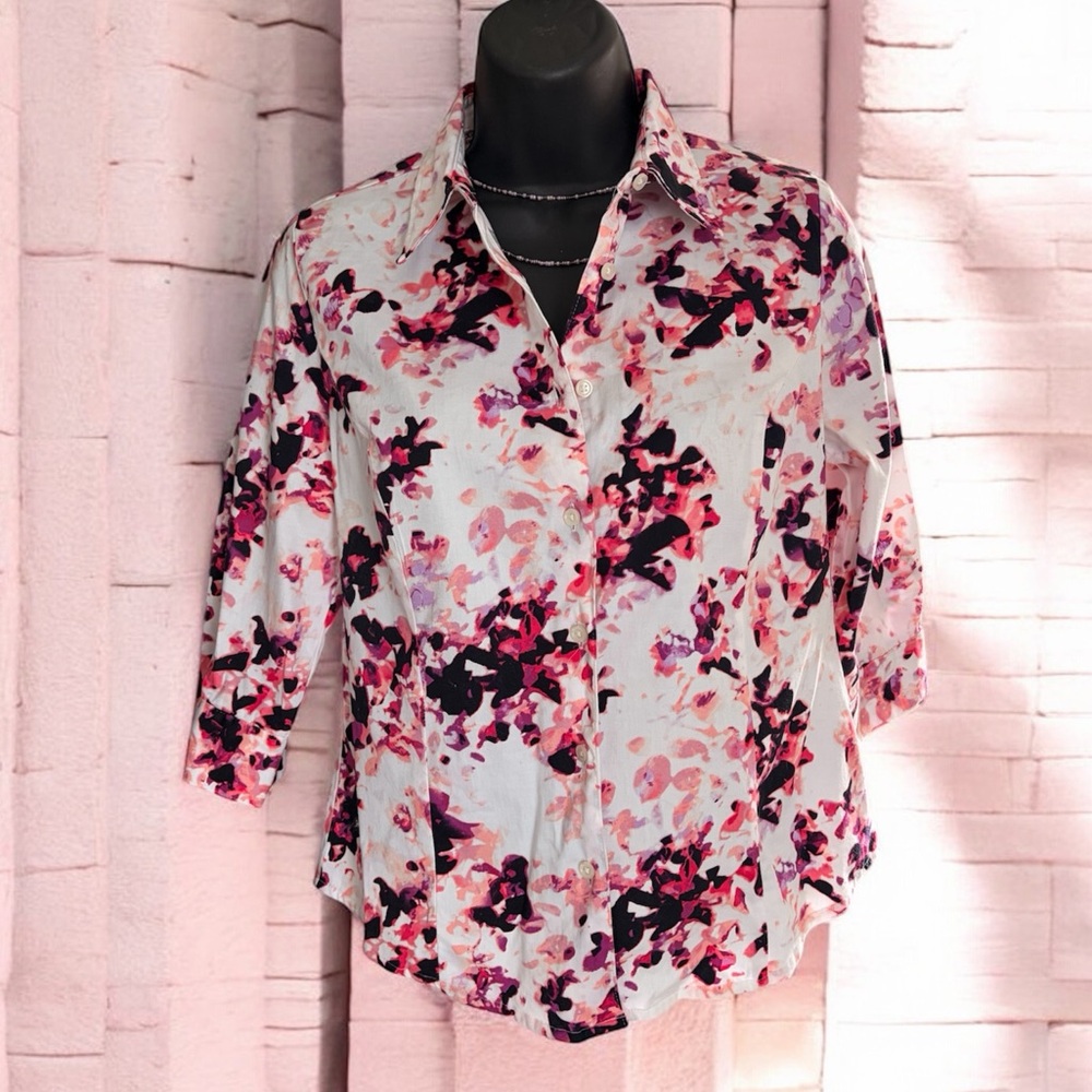🗺️ Apt. 9 women's 3/4 sleeve button-down blouse Size PS Cotton Spandex Workwear